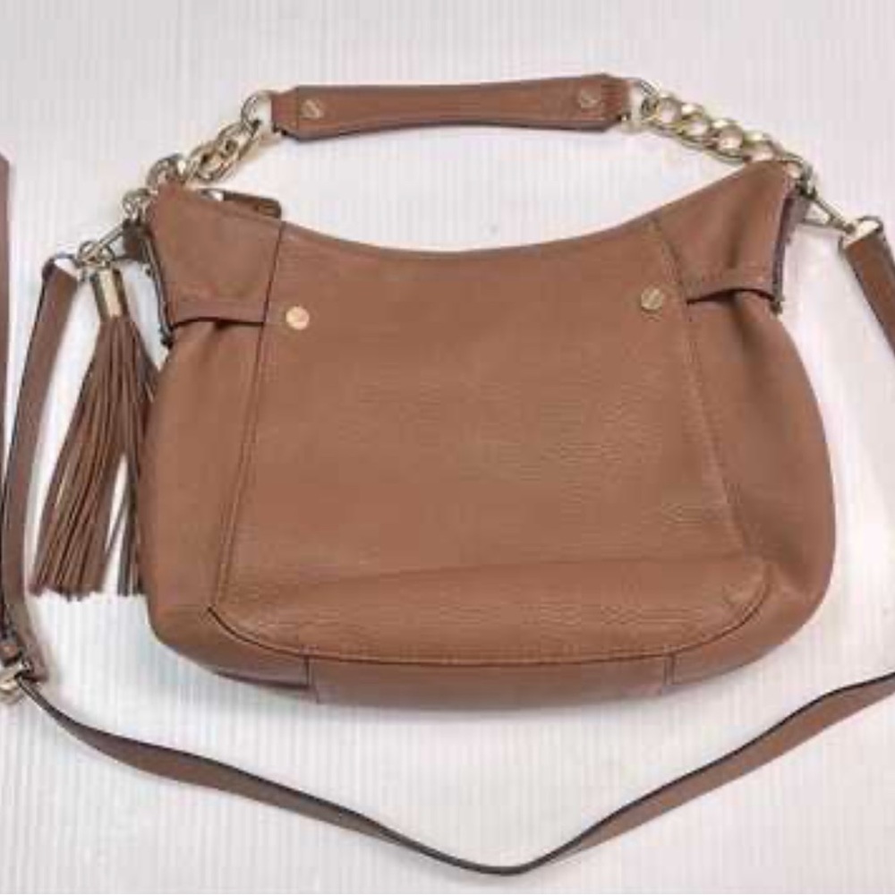 Michael Kors Chestnut Brown “Megan” Leather Shoulder Bag with Chain Detail